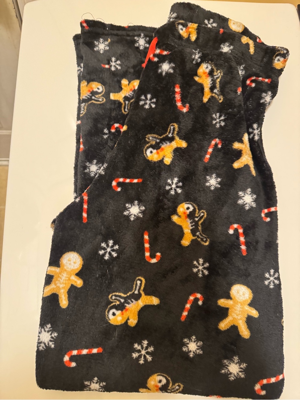 Cozy Black Holiday Fleece Pants with Gingerbread & Candy Canes